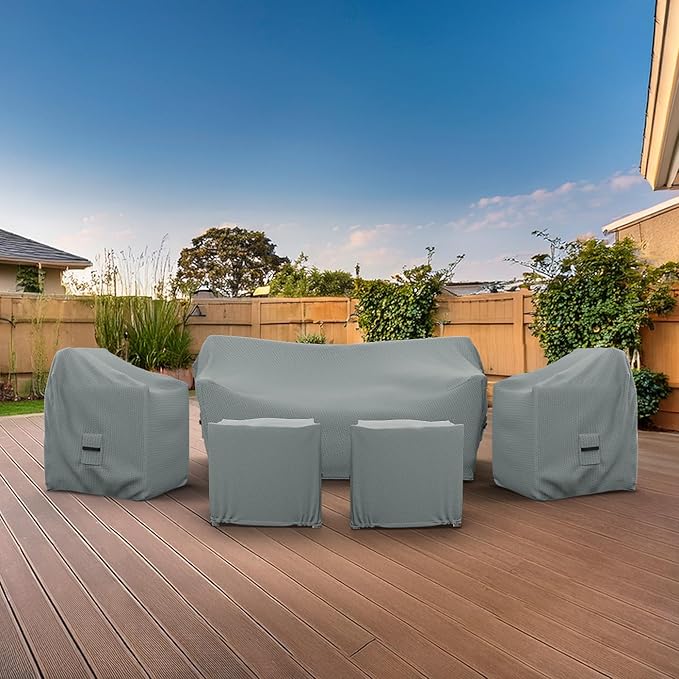 Covers & All Patio Furniture Cover Set, 5 Piece Outdoor Furniture Covers, Water-Repellent UV & Weather-Resistant Covers for Sofa, Chairs & Ottomans with Elastic Tie-Downs & Padded Handles