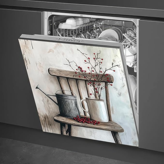 Vintage Dishwasher Magnetic Cover for Door Front 23x26 Inch Farm Floral Dish Washer Magnet Bouquet Country Chair Dishwasher Magnet Panel Decal for Fridge Home Appliance Kitchen Decoration