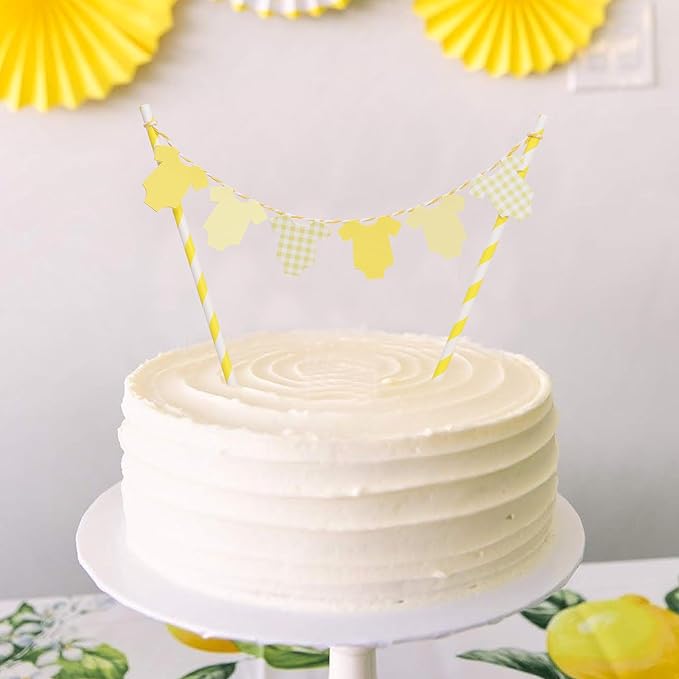 Yellow Baby Shower Cake Topper - Yellow Bodysuit Gingham Cake Topper,Gender Reveal Decor,Baby Shower Cake Decorations,Gingham Onesie Party Decorations (yellow)