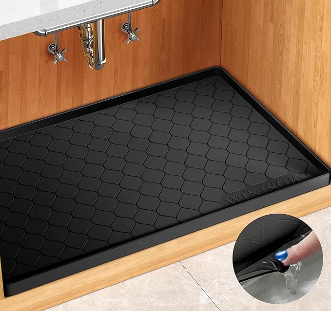 Silicone Under Sink Mat 22" x 22", kitchen Essentials and Gadgets, Shelf liner and Cabinet Protector, Home Organizers and Storage, Waterproof Bathroom Tray