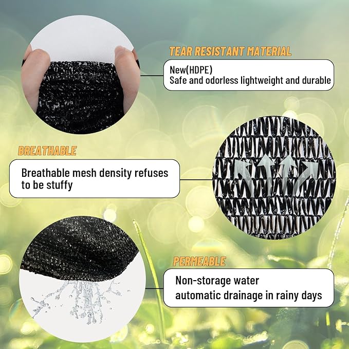 Cool Area 40% 6.5x20ft Sunblock Shade Cloth Cover Mesh UV Resistant Net for Garden Flower Plant Greenhouse, Black