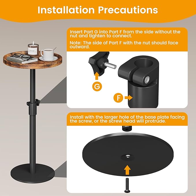 Homeiju Adjustable Round Side Table, Pedestal End Table for Small Spaces, Wooden Couch Table, Tall Drink Table for Living Room, Bedroom, Patio, Brown