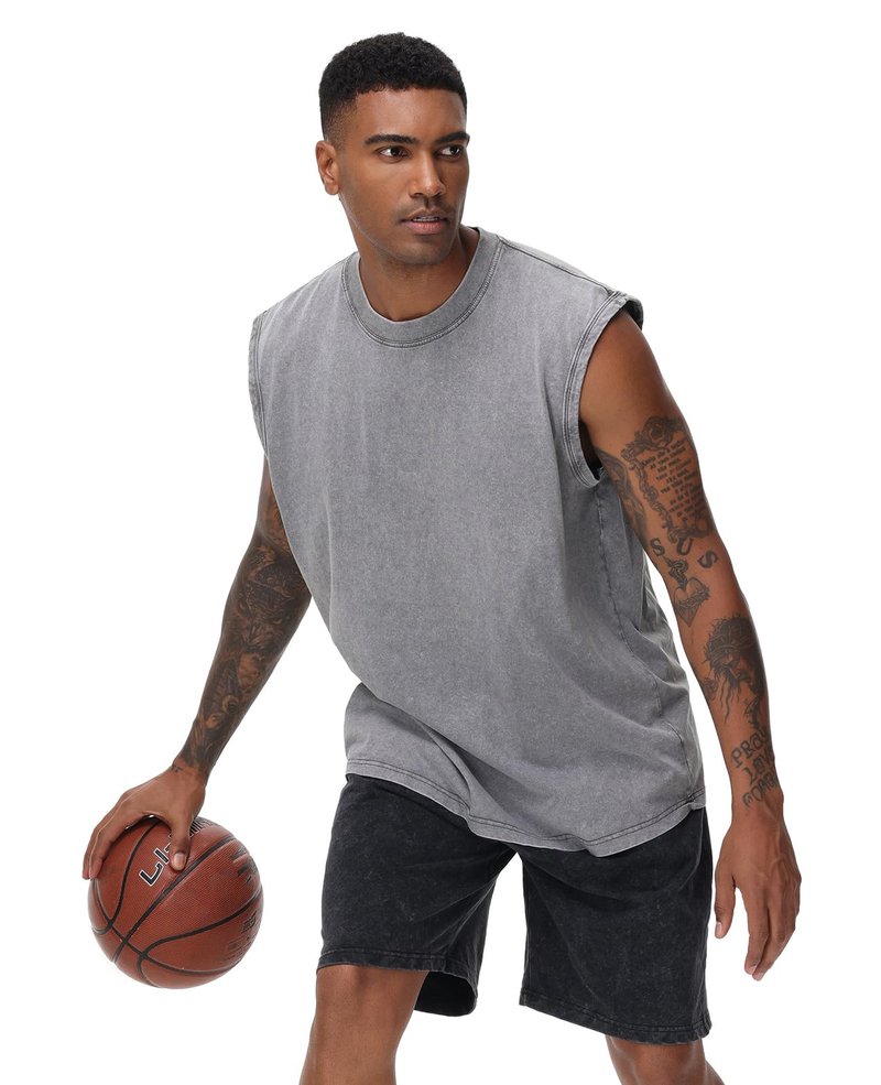 SnowElve 3 Pack Mens Workout Tank Tops Sleeveless Tee Shirts Men Muscle Shirt Gym Acid Wash T Shirts Running Beach Loose Fit Tee(BUGYBK,2XL)