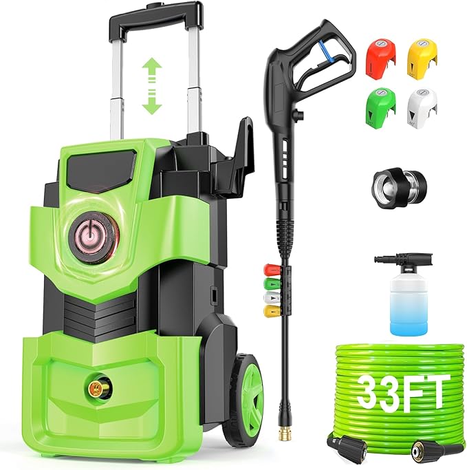commowner𝐏𝐨*𝐰𝐞𝐫 𝐖*𝐚𝐬𝐡𝐞𝐫 𝟓𝟎𝟎𝟎𝐏𝐒𝐈with 33FT Hose, for Home Cars Driveways, Green