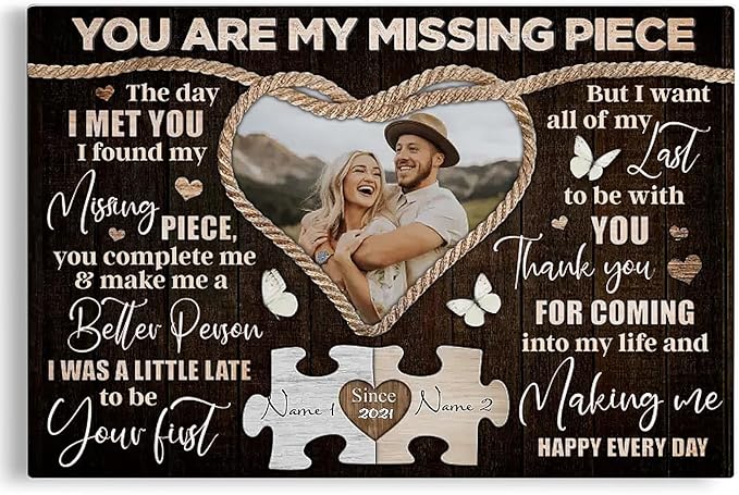 Dem Canvas Personalized Canvas Prints, Custom Photo And Name, You Are My Missing Piece, Wedding Gifts For Couple Anniversary Wedding Engagement Gift For Couples Canvas (36x24)