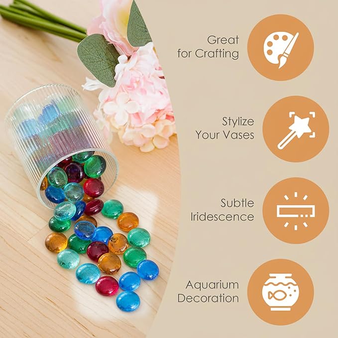Houseables Glass Beads for Vases, Marbles for Vases, Glass Marbles, Colored Beads, Flat, Colored Gems, Filler, Crafts, Pebbles, Stones, Decorative Rocks, Plants, Florist, Floral, Fishbowl, 5 LB, 500PC