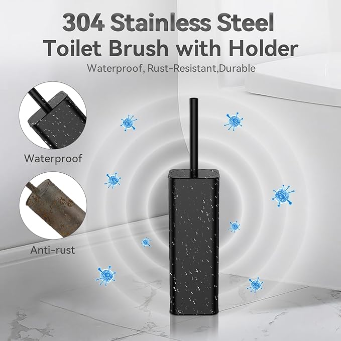 DOWRY Toilet Bowl Brush and Holder for Bathroom Storage Organization Deep Cleaning Covered Brush Cleaner Black Toilet Brush with 2 Brush Holders