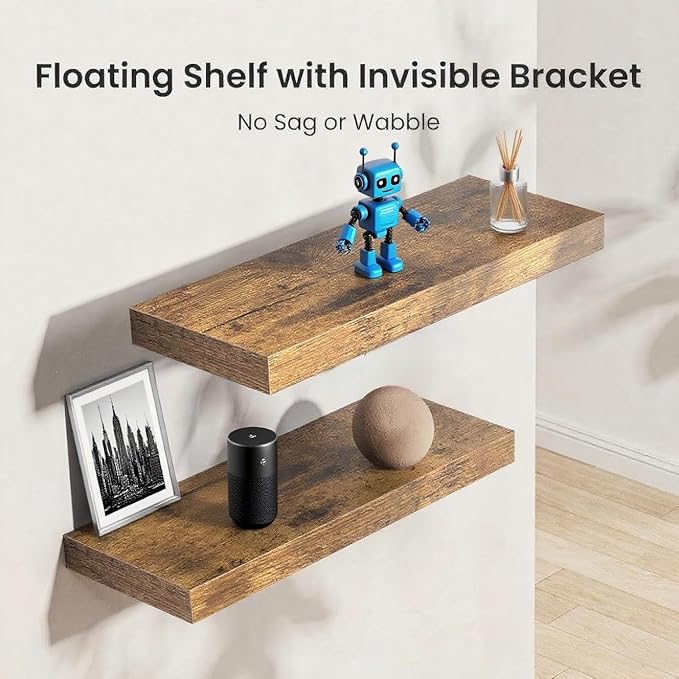 Vervida® 3 Pack Rustic Brown Floating Shelves, Holds Up to 38 Lbs,