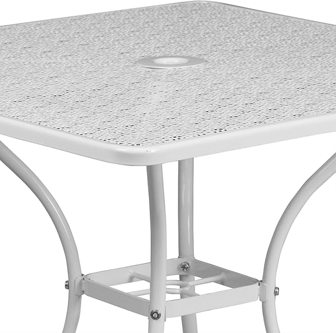 Flash Furniture Oia Commercial Grade 35.5" Square White Indoor-Outdoor Steel Patio Table with Umbrella Hole