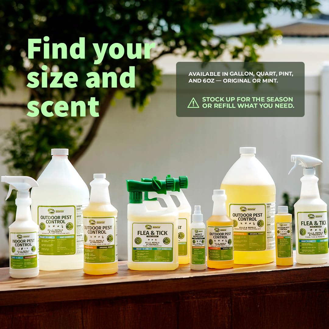 Mosquito Magician Ready to Use Hose Sprayer - Holds 32 Fl Oz of Liquid - Refillable - Kills Mosquitoes, Fleas, and Fire Ants - for Yards, Lawns, Patios - with Essential Oils - Mint