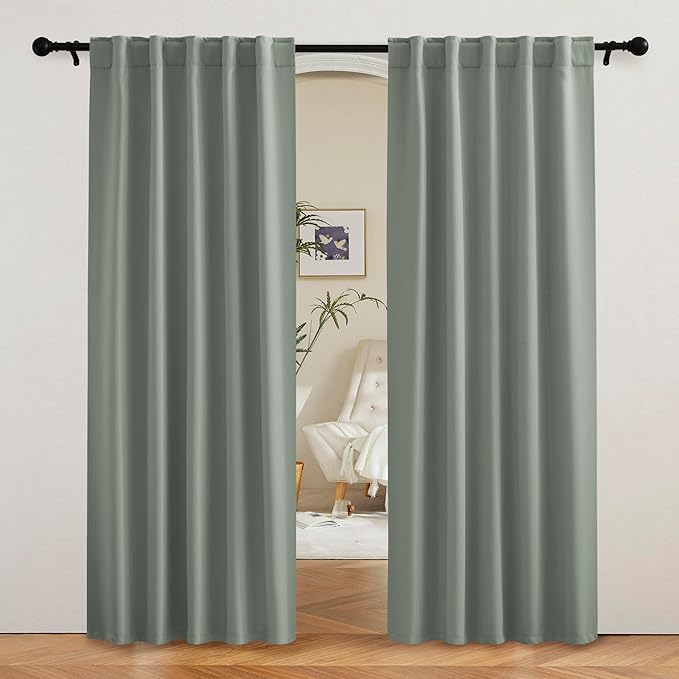 RYB HOME Sage Green Curtains for Bedroom, Vertical Privacy UV Protection Drapery