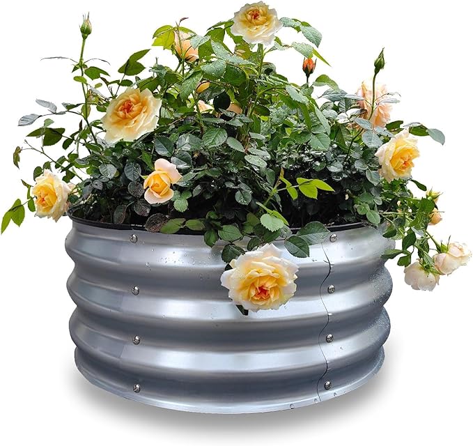 GARDMAX 2x2x1FT Galvanized Round Raised Garden Bed Kit, Metal Planter Boxes Outdoor with Easy Assembly, Large Garden Bed for Vegetables, Fruits, Flower, Herbs Silver