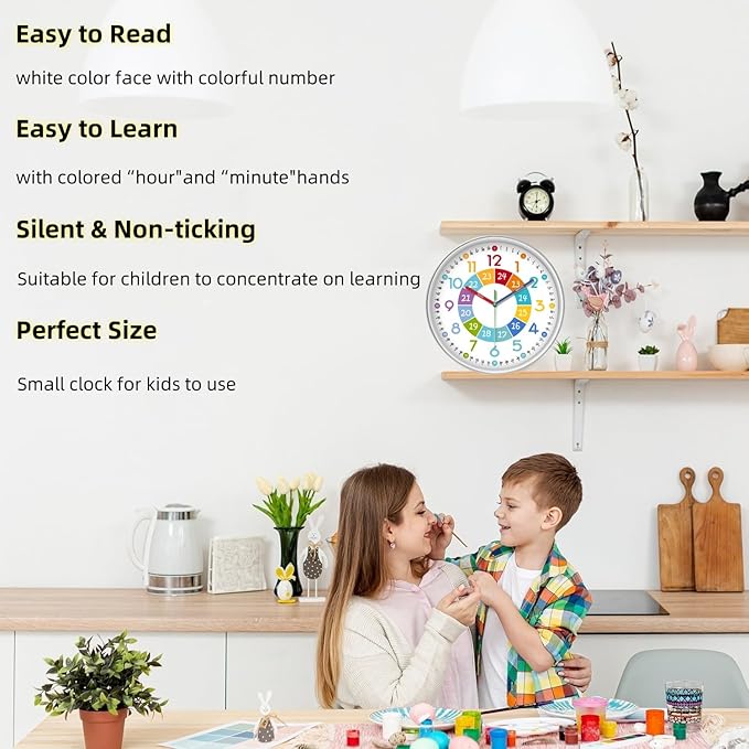 XFM Colorful Kids Wall Clocks Battery Operated 10 inch Silent Non Ticking Funny