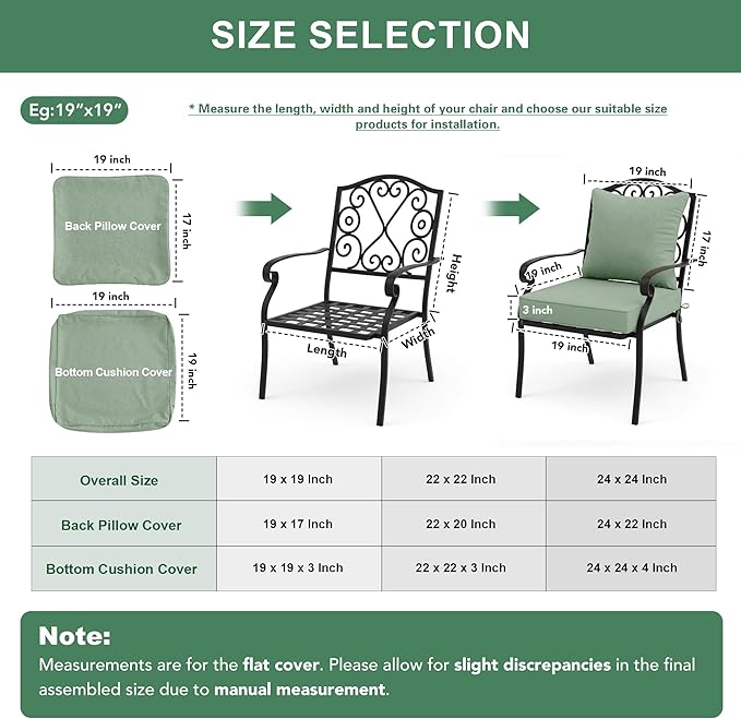 Summsun Outdoor Cushions for Patio Furniture, Faux Linen Water Resistant Backrest and Deep Seat Cushion Set with Removable Cover, Straps, Non-Slip Bottom, 24 x 24 Inch, Sage Green, Set of s