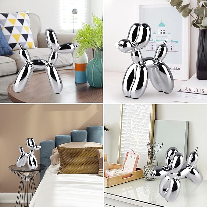 Silver Balloon Dog - Animal & Modern Sculpture Decor for Bedroom, Office & Preppy Room