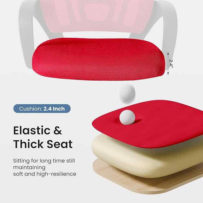 DUMOS Home Office Chair - Ergonomic Mid Back Mesh Desk Chair with Lumbar Support & Rocking Mode, Height Adjustable with Fixed Armrest, for Computer, Gaming, Meeting, Red, 2 Pack