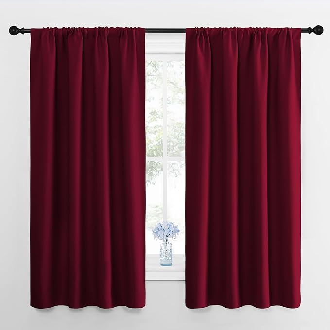 NICETOWN Wine Red Blackout Curtains 63 inches Long