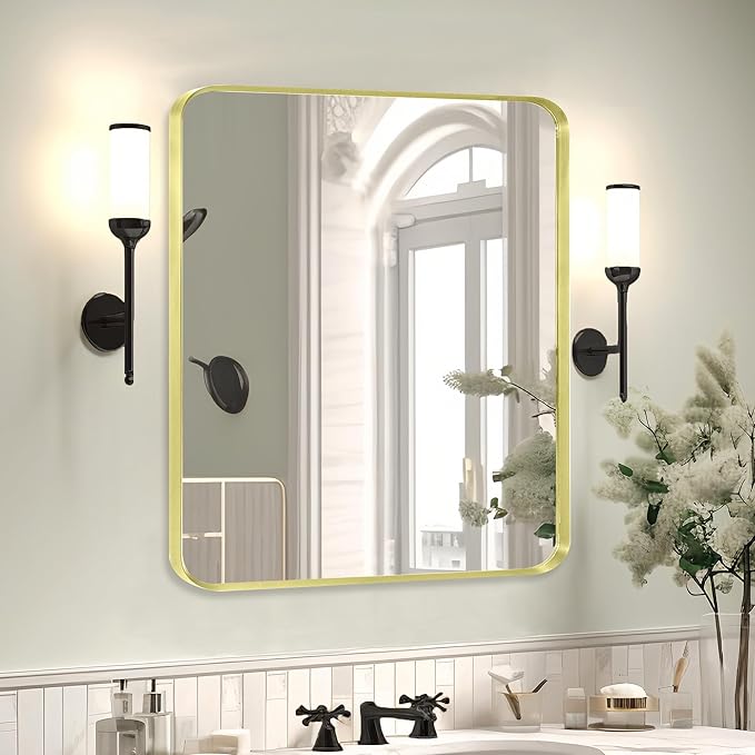 Gold Metal Framed Bathroom Mirror