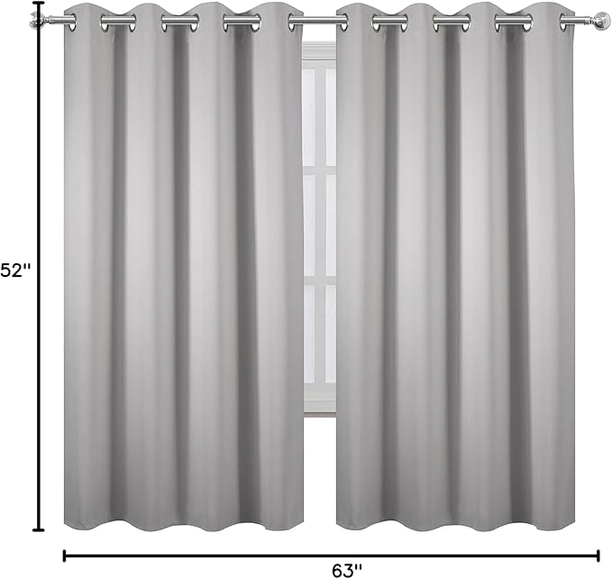 LEMOMO Light Grey Blackout Curtains 52 x 63 Inch Length/Set of 2 Curtain
