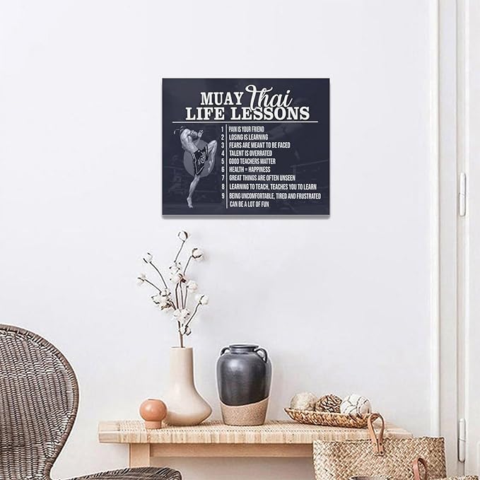 Muay Thai Wall Art Muay Thai Pictures Wall Decor Life Lessons Canvas Prints Boxing Decorations Painting Framed Artwork Office Home Decor For Bathroom Bedroom Dining Living Room 20"x16"
