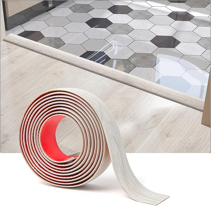 Art3d Self Adhesive Vinyl Floor Transition Strip, Laminate Floor Strip Floor Flat Divider Strip for Joining Floor Gaps,Carpet Threshold Transition,Floor Tiles (4 FT, 1.57in, White-Washed)