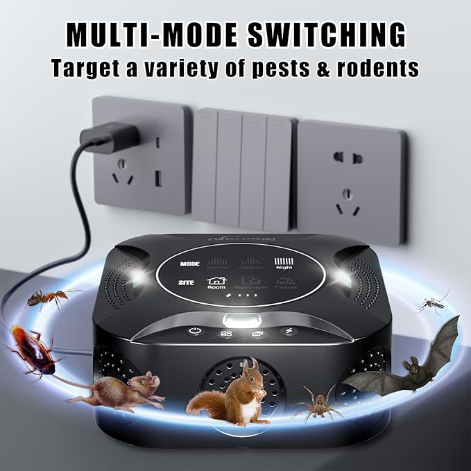 Indoor Ultrasonic Pest Repeller Plug-in,with a Display Screen & LED Strobe Light,Effectively Repels Mice,Squirrels,roaches & Other Rodents Up to 3900 Sq.Ft.Suitable for attics,garages,etc.