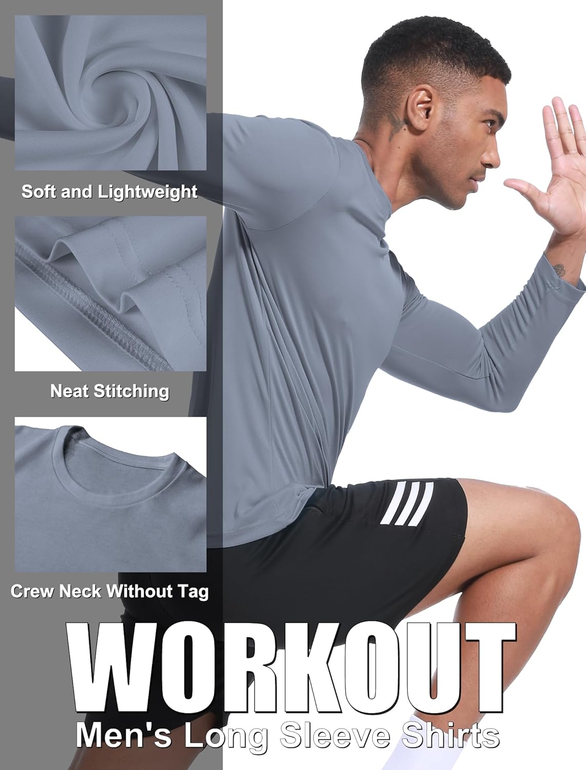 OYGSieg Long Sleeve Shirts for Men - Moisture-Wicking UPF SPF Sun Protection Workout Tees | 6 Pack