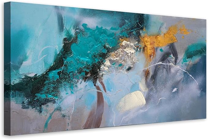 Anolyfi Teal Abstract Canvas Wall Art