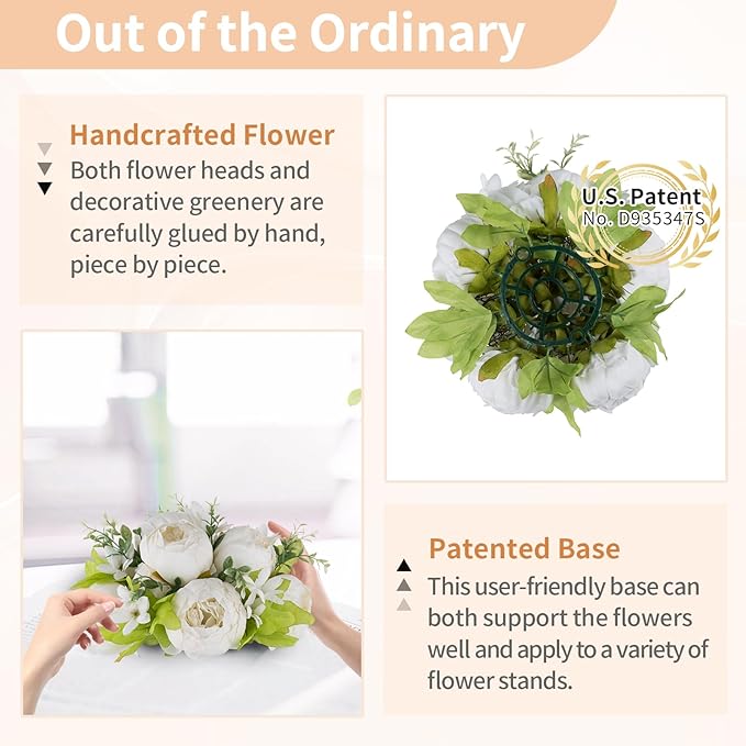 NUPTIO Peony Artificial Flowers for Centerpieces: 10 Pcs 9.4 inch Diam White Faux Peony Flowers Fake Flower Balls Arrangement Bouquet Wedding Centerpieces for Tables Wedding Centerpiece