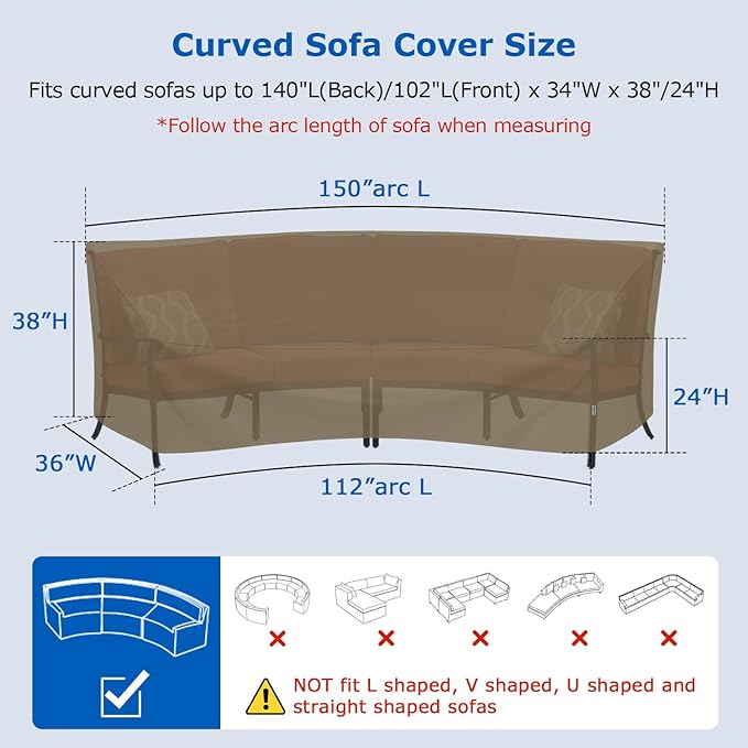SunPatio Heavy Duty Waterproof 120 Inch Sofa Cover & 150 Inch Sofa Cover Bundle