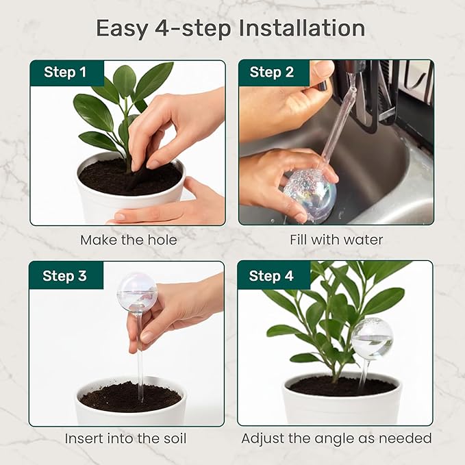 Little Green Leaf Automatic Plant Watering Globes Self Watering Planter Inserts (Set of 6) | Hands Free Clear Glass Bulbs | Planter Spikes to Support Indoor & Outdoor Plant Health (200ml)