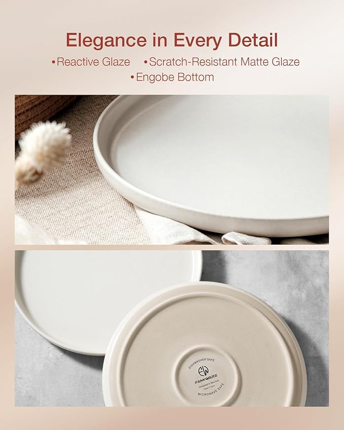 Famiware Milkyway Plates and Bowls Sets, 24 Pieces Dinnerware Sets, Reactive Glaze Dish Set, Stoneware Dishes Set for 8, Matte White