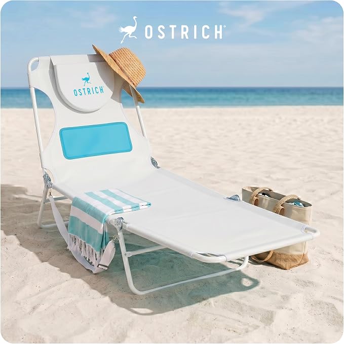 Ostrich the Ladies Comfort Lounger with Chest Support, Foldable and Portable Reclining Outdoor Patio Beach Lawn Camping Pool Tanning Chair, White