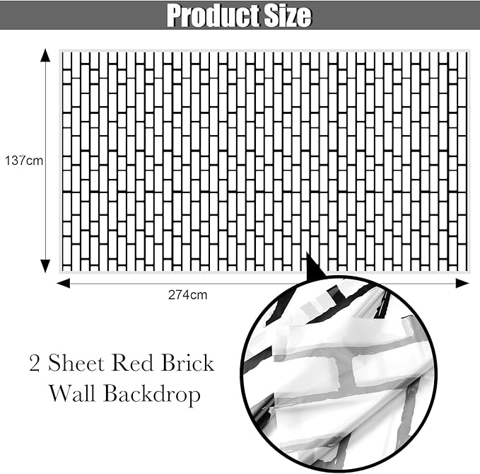 Chuangdi 2pcs 4.5 x 9 Feet Brick Wallpaper Peel and Stick Backdrop Tablecloth
