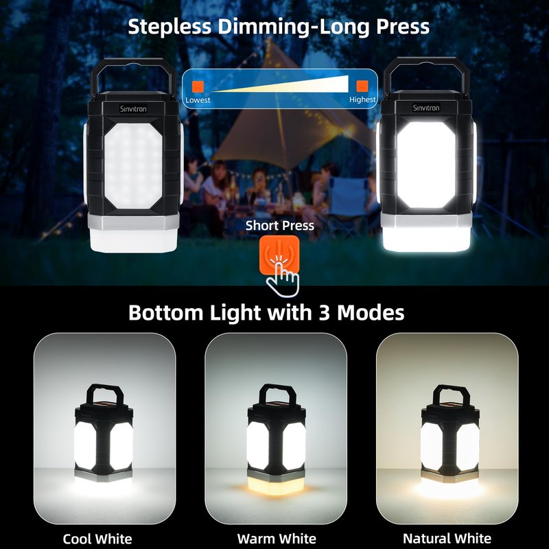 Sinvitron Camping Lantern Rechargeable–30,000mAh Portable Camping Lights, QC3.0 Fast Charging,1000 Lumens,350H Runtime,IPX5 Waterproof Emergency Light for Hurricanes,Power Outages,Camping