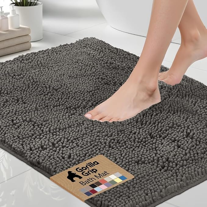 GORILLA GRIP Bath Rug Mat 60x24, Soft Absorbent Chenille, Quick Dry Microfiber Mats, Rubber Backing Washable Shower Floor Rugs, Bathmat Runner, US Designed Bathroom Home Decor Accessories Charcoal