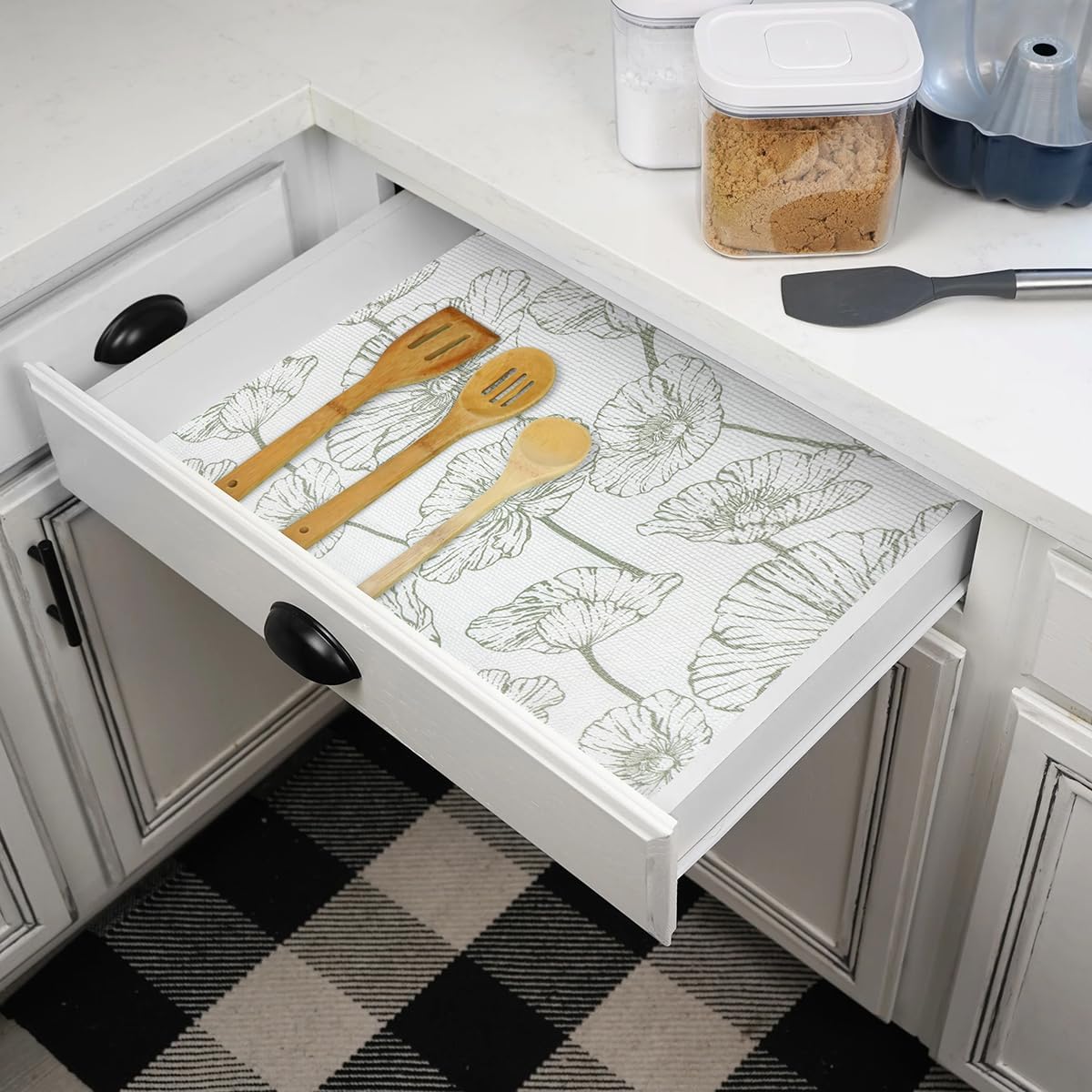 Shelf Liner for Kitchen Cabinets Non-Adhesive Cabinet Liner,Non-Slip Drawer Liners,Waterproof Pantry Shelf Liners Cover,Easy to Clean Cabinet Liners for Shelves,Drawers (12In x 16.4FT)