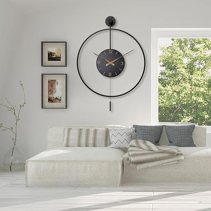 Pytha Sight Large Modern Wall Clock, 34.6×24 Inch Big Metal Minimalist Arabic