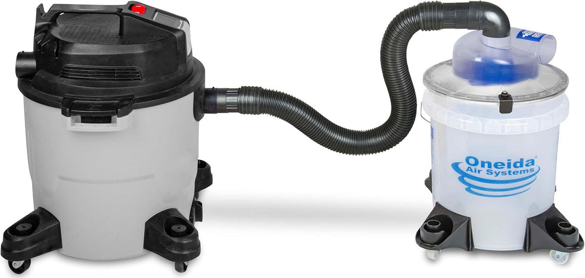 Oneida Dust Deputy Low-Pro Deluxe Lid Dust Separator Kit with Clear 5-Gallon Dust Collection Bucket, 3 ft Hose, 2.5 in Adapter, & Mounted Casters for Shop Wet Dry Vacuums - Made in USA