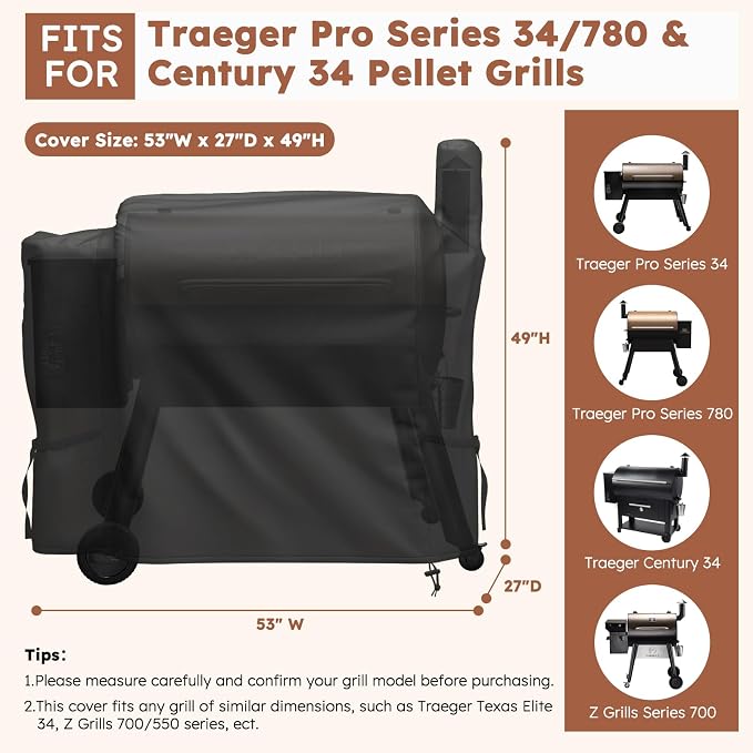 MR. COVER Grill Cover for Traeger Pro 34 & 780 Series, Waterproof Wood Pellet Smoker Cover for Traeger 34 / Pro 780, Texas, Z Grills, Heavy Duty Premium Pellet BBQ Cover for Outdoor with Straps, Black