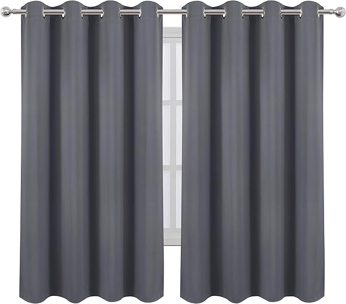LEMOMO Grey Blackout Curtains 52 x 63 Inch/Gray Curtains Set of 2 Panels/Room