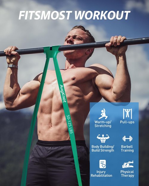 AugKnot Resistance Bands, Pull Up Assist Bands - Workout Bands, Long Resistance Bands Set for Working Out, Fitness, Training, Physical Therapy for Men Women, 5 Resistance Levels