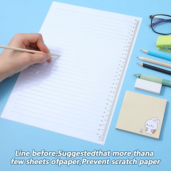 Straight Line Stencil with Wooden Scratching Pen, 0.35inch Spacing, Plastic Writing Guide Template Line Drawing Stencil Template for Journaling, Calligraphy Stencils Line Stencils for Drawing