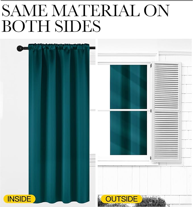 NICETOWN Teal Blackout Cafe Faux Silk Curtains