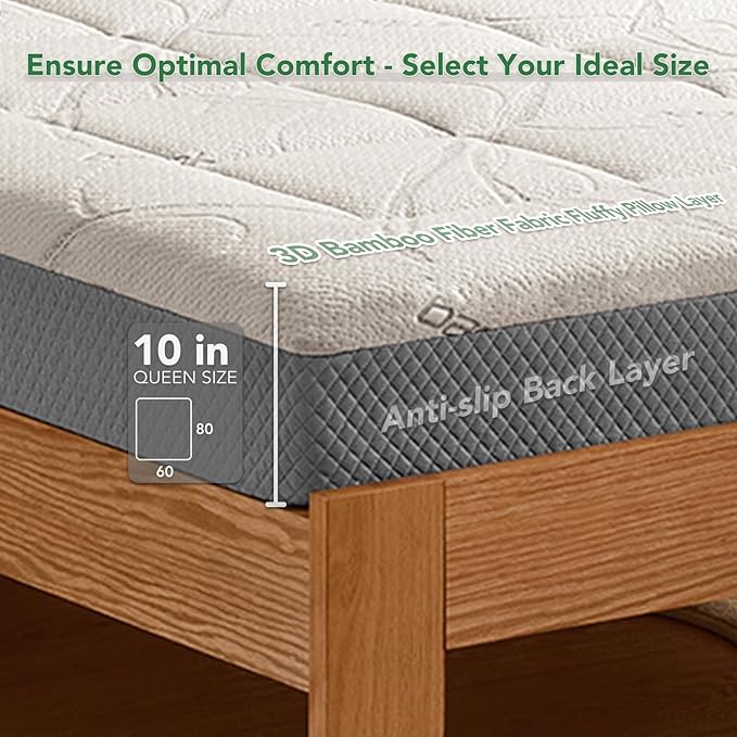10 Inch Queen Memory Foam Mattress- CertiPUR-US Certified Foam Mattress in a Box -Medium Firm Support for Pressure Relief with Washable Bamboo Fiber Cover for Kid Single Bunk Trundle Bed