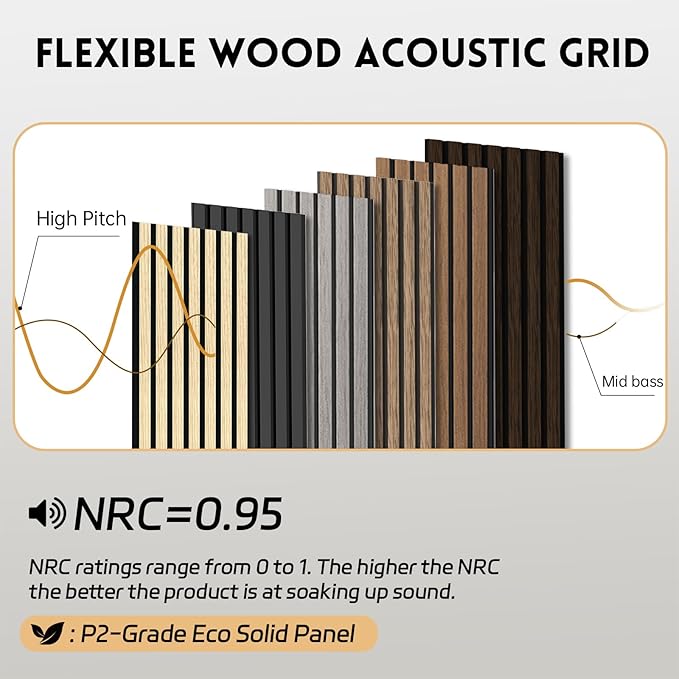 4 Pack Wood Panels for Wall, 106.3" × 11" Wood Slat Acoustic Panels for Wall
