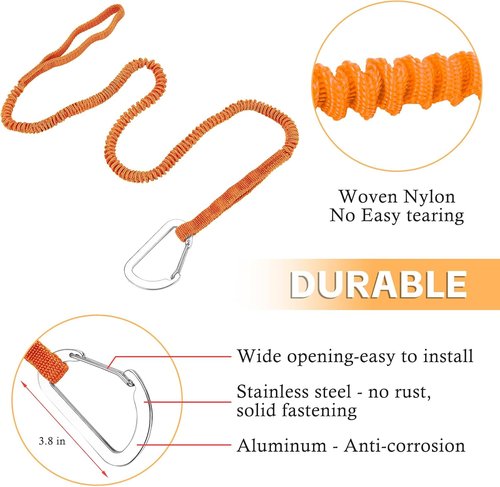 Kayak Paddle Board Tether Leash - Stretchable 3.3-7 Feet Strap with Carabiner for SUP & Canoeing