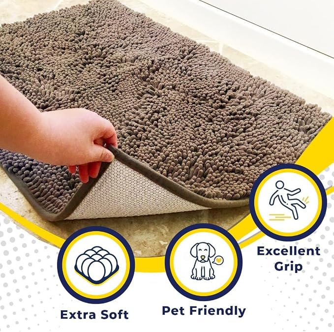 Muddy Mat® | Super Water Absorbent Door Mat Indoor, Microfiber Quick Dry Chenille Entryway Rug, Slip Resistant Front Door Mat, Indoor Mats for Entryway, Machine Washable Pet Rug, Taupe 30" x 60"