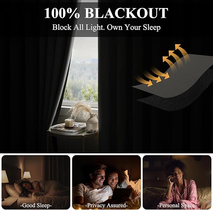 RYB HOME Full Blackout Curtain for Sliding Glass Doors/Theater, Thermal