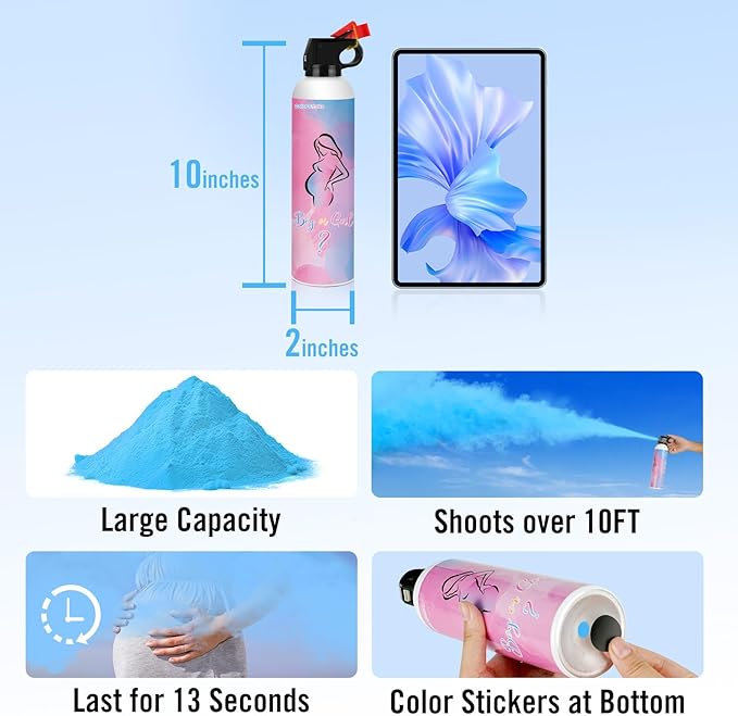 Gender Reveal Fire Extinguisher, Blue Party Decor, Baby Boy Reveal Party Supplies 100% Biodegragable for Gender Reveal Decorations（2 Pack）
